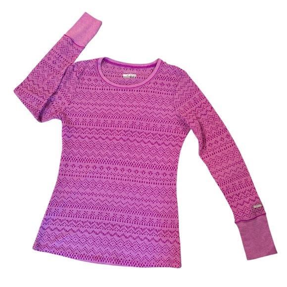 Columbia Pink Purple Waffle Knit Thermal Top Long Sleeve Shirt Medium - Picture 4 of 7